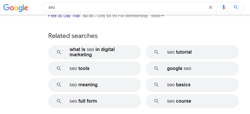 seo keyword in google search