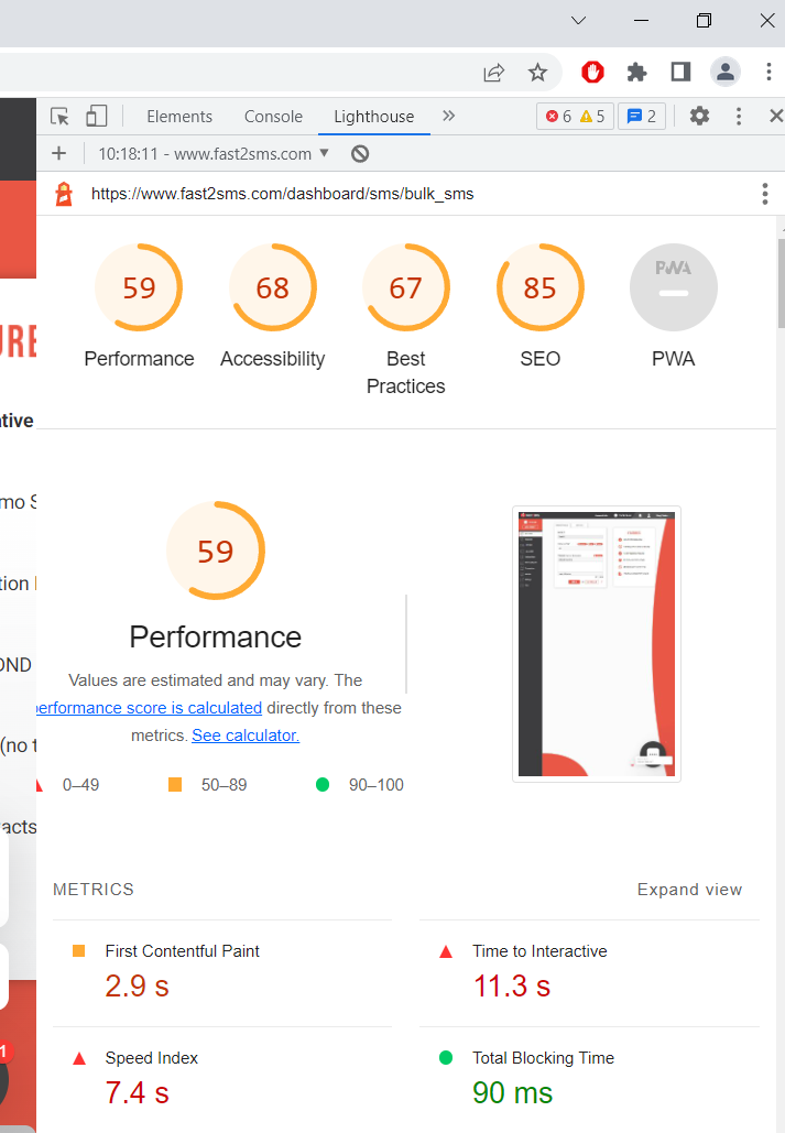 google lighthouse audit report, google lighthouse result window