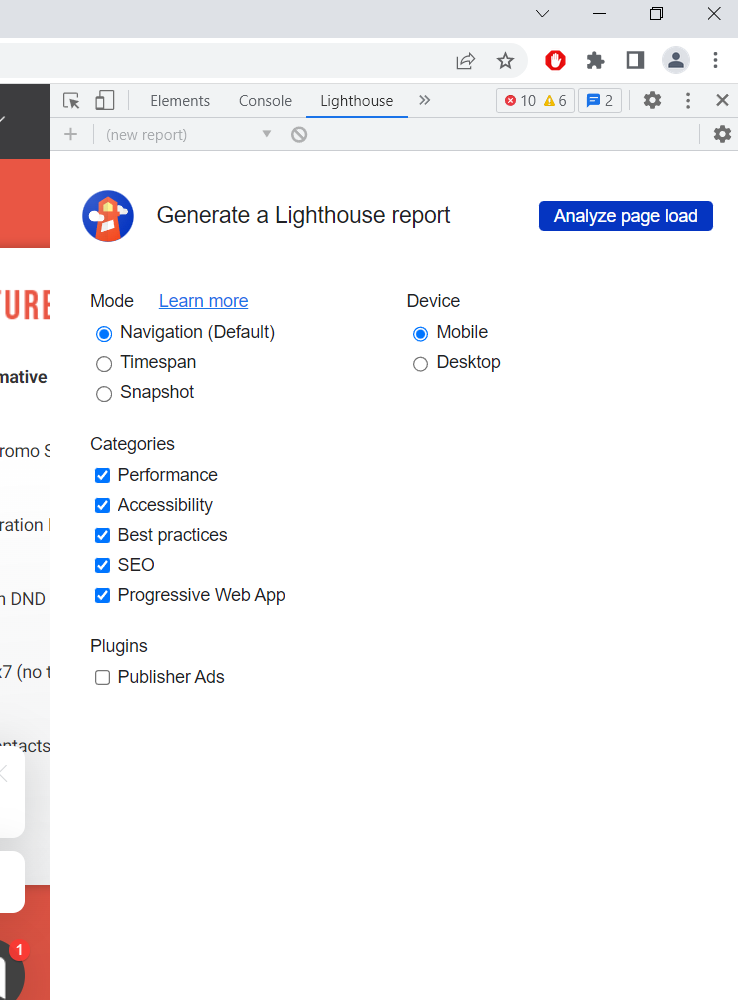 google lighthouse window, google lighthouse checklist