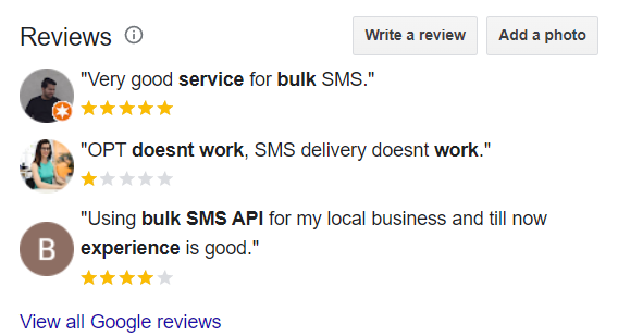 REVIEWS BY CUSTOMERS, GOOGLE BUSINESS PROFILE ON GOOGLE SERP 