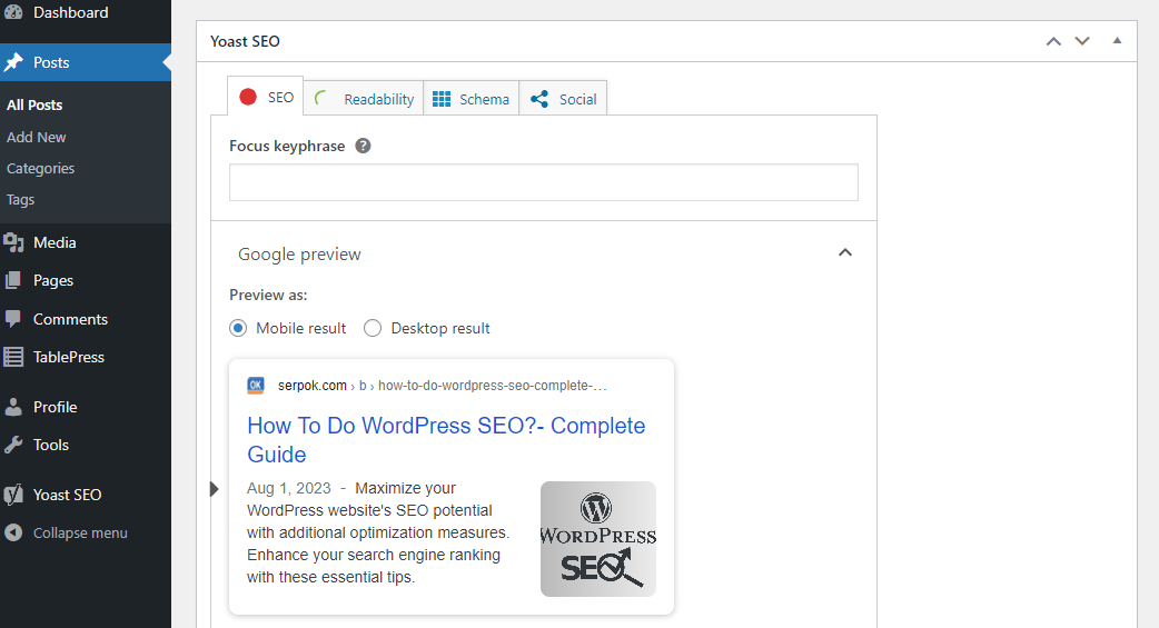 Yoast SEO wordpress plugin