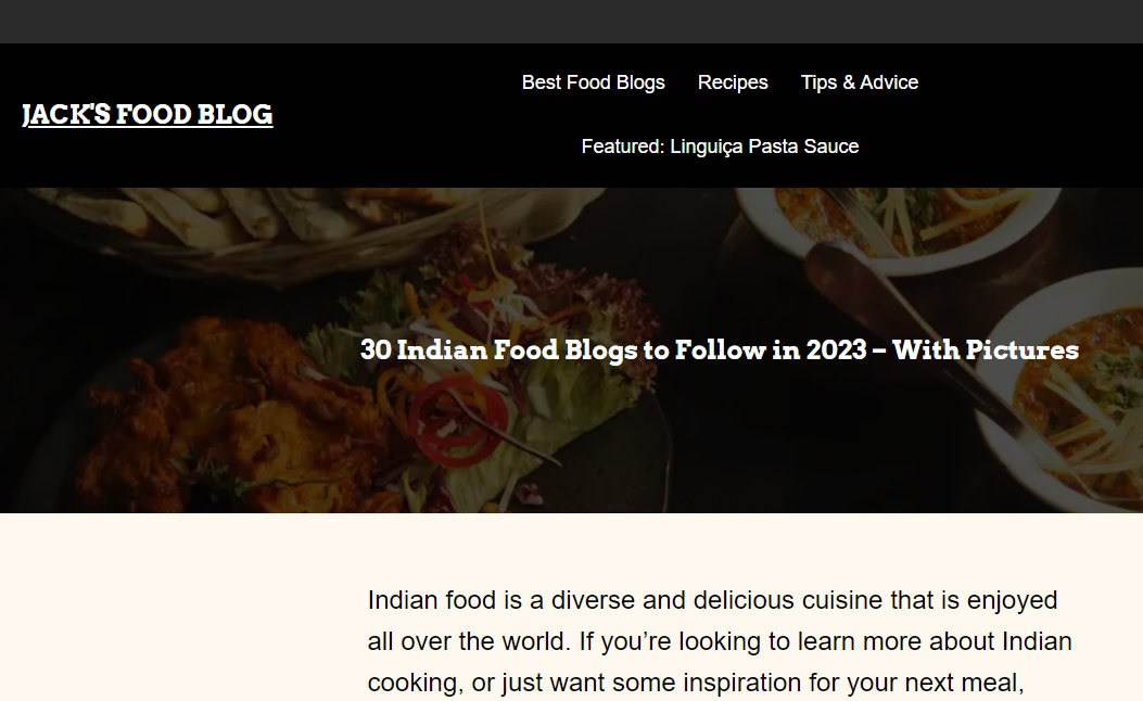 example of blog design for a food blogger