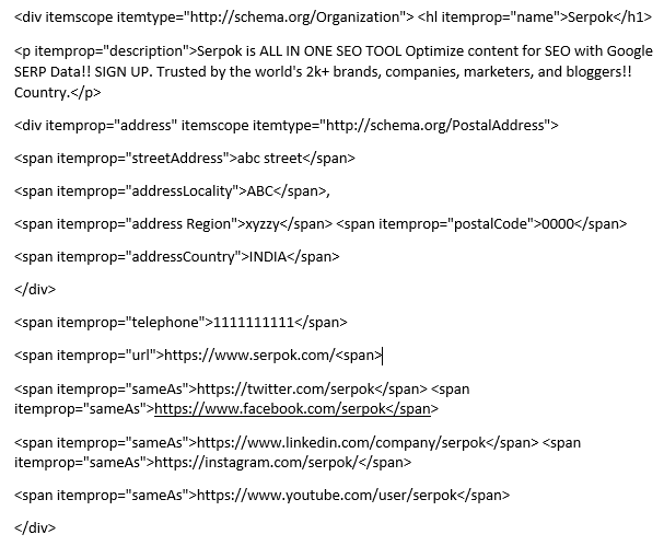 Microdata organization schema (example)