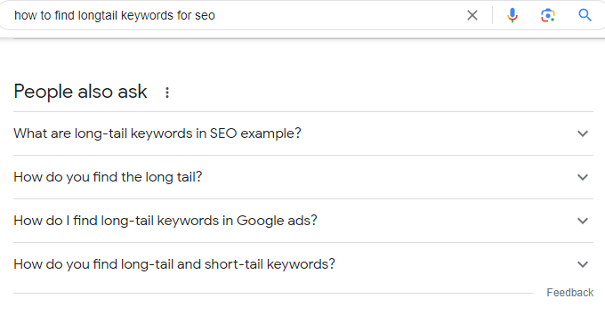 People also ask section for keyword research