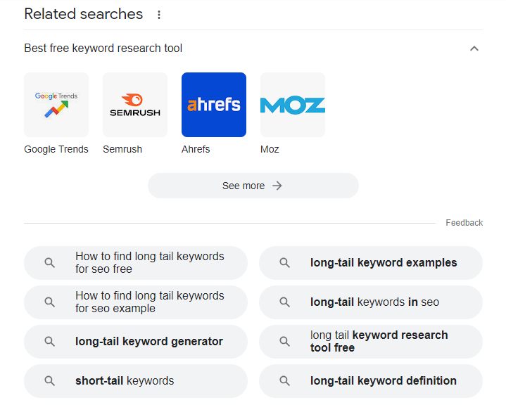 related searches section of SERP for keyword research