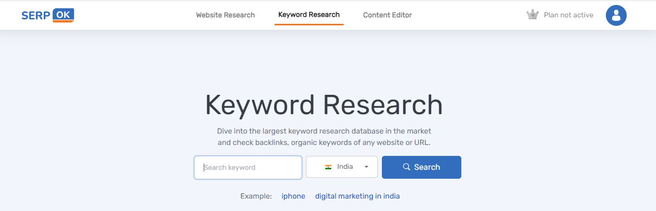 Keyword research tool at serp ok